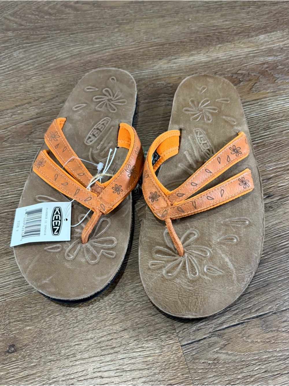 Keen Florence II Orange Floral-Detail Leather Flip Flops - Picture 2 of 8